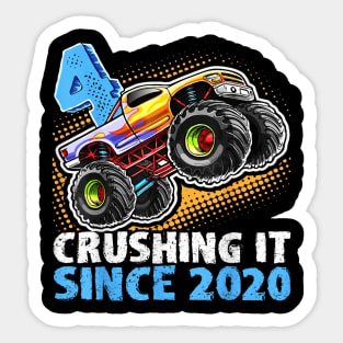 Monster Truck 4 Year Old Boys 4th Birthday Party Born 2020 Sticker